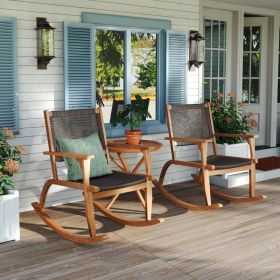2-piece Terrace Rocking Chair Set, Acacia Wood Outdoor Rocking Chair, Equipped With Wicker Vine Seat And Backrest, Comfortable Garden Porch Chair (Option: Dark Brown)