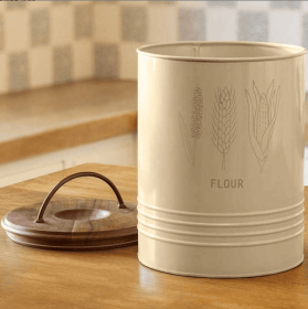 Grain Storage Barrel With Wooden Lid - Durable & Stylish Kitchen Canister (Option: Eggshell)