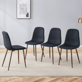 Luxury Simple Chair - Set Of 4 BLACK Linen-Cotton Material High Resilience Dining Chair With Metal Walnut Color Leg.Integral Metal Leg Architectu (Option: BlackWalnut)